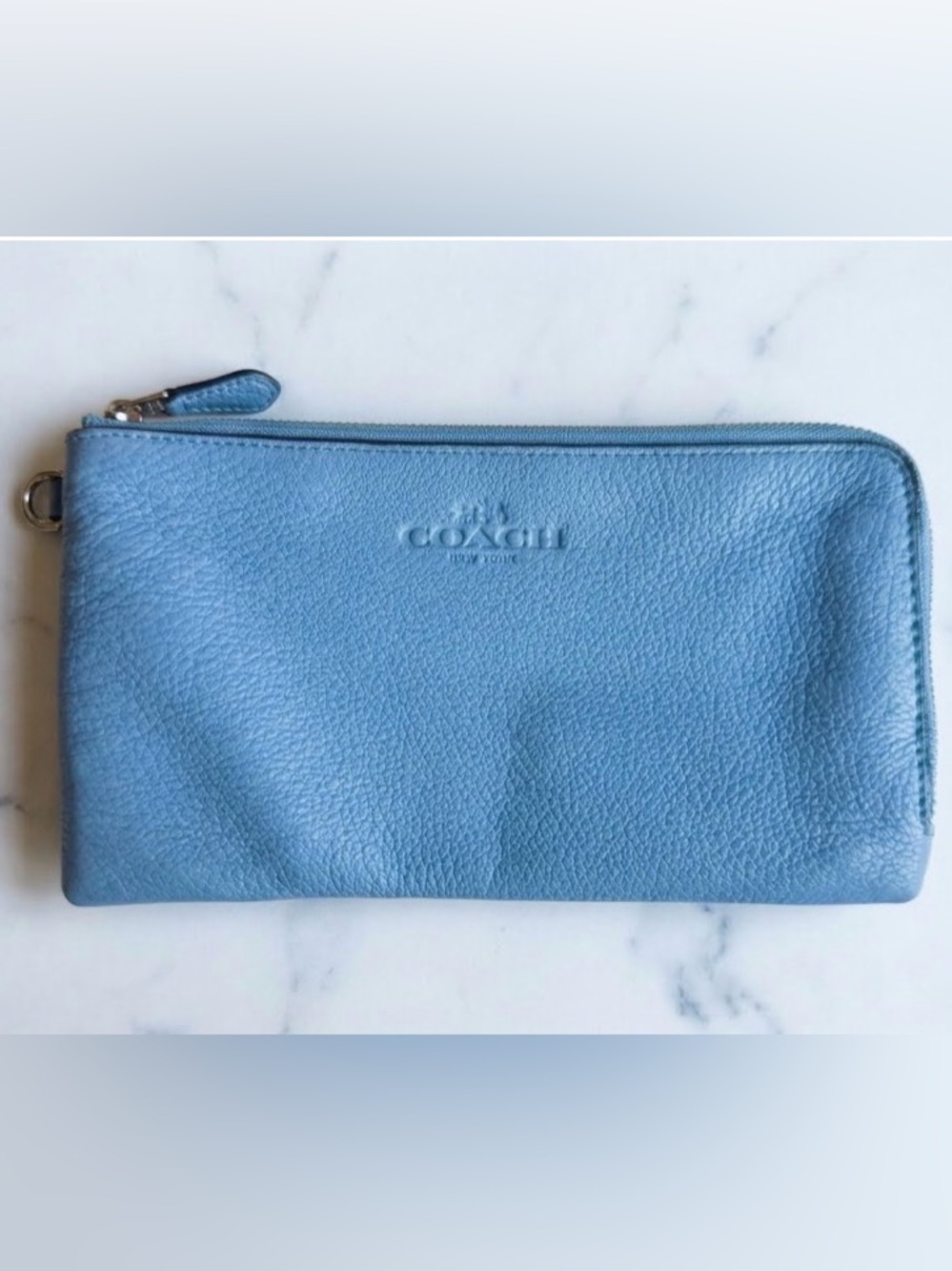 Coach Double Zip Wristlet Pool Blue Color
